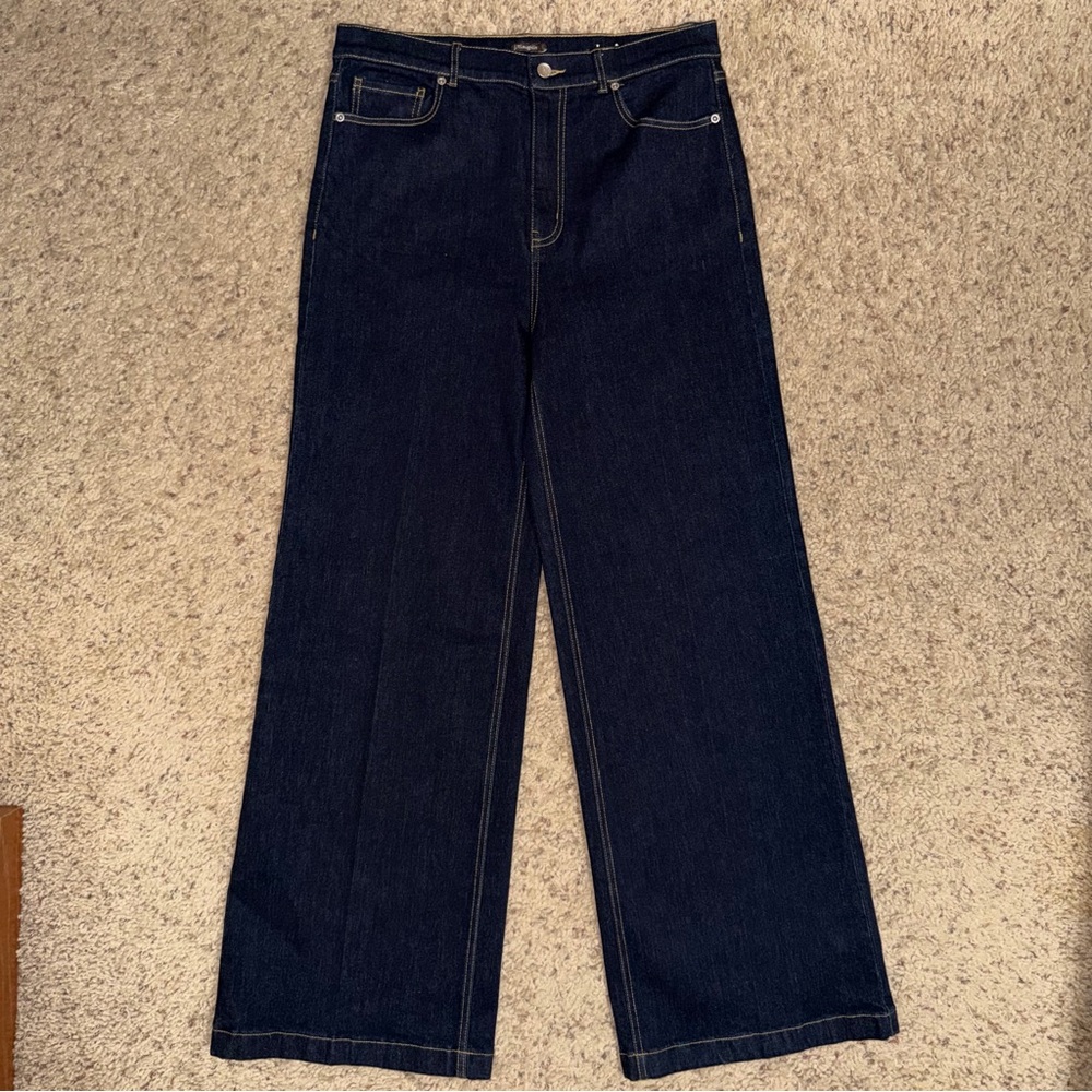 J. MCLAUGHLIN NWOT LOWDEN HIGH WAISTED DARK BLUE WIDE LEG DENIM JEANS / SIZE 12 - Picture 4 of 7